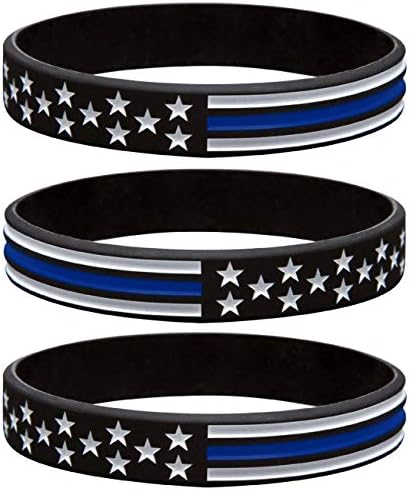 Sainstone Fin Blue Line Bandle American Police Police Bracelet - Blue Lives Matter Silicone Rubber Wrist Band Set - Apoiar a aplicação