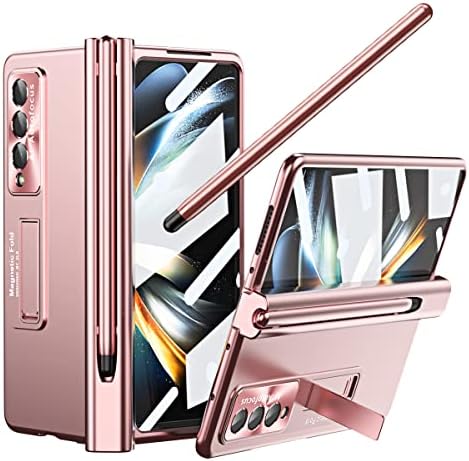 YQODSZ para Samsung Galaxy Z Fold 4 Case com S Pen & Pen Holder, [Proteção da Hinge] [Protetor de tela integrado] [Recurso do Kickstand] Tampa de telefone com PC fino com tudo incluído para Z Fold 4 2022-Pink