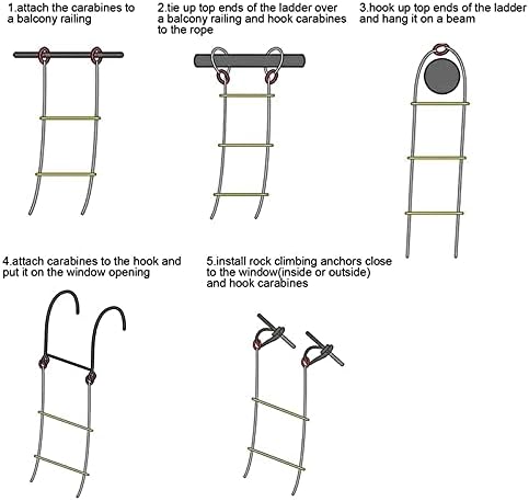 Dragonfy Escape Corda escada escada de escada de emergência escada de escada com ganchos, para rápido para implantar,