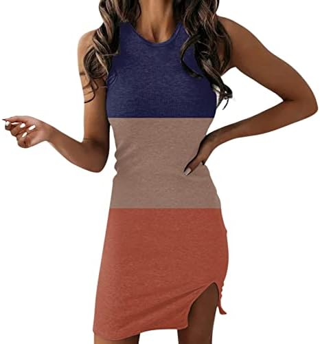 Mulheres sem mangas Bodycon vestido curto lateral dividir gradiente coloria color de pescoço casual tanque de verão mini vestidos