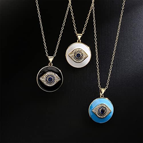 Jasimkiss 18K Gold Plated Evil Eye esmalte o colar de pingente de disco, amuleto de boa sorte de boa sorte