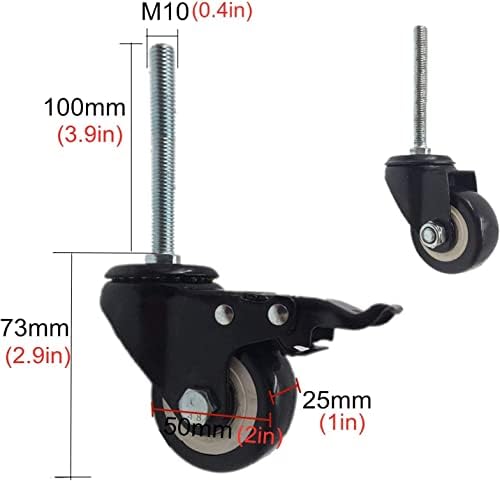 Morices Cutters Roda de gole de caule de 50 mm com haste M10 × 100mm de rosca, rodas de poliuretano para pequenas