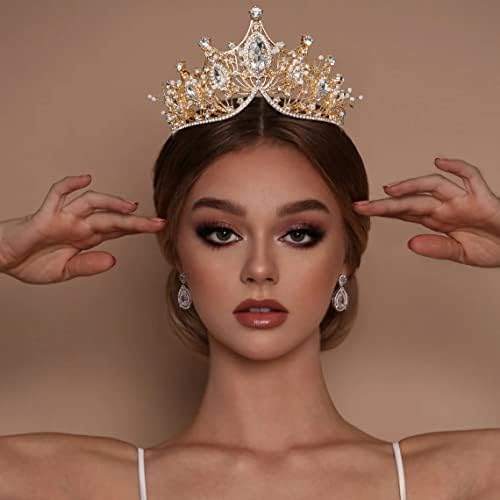 Gold Barroce Queen Crown e Tiaras para mulheres Princesa Crowns para meninas Diamond Crystal Rhinestone Sereia Tiara Halloween