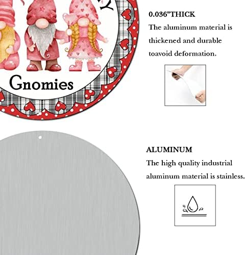 Metal redondo dia dos namorados da coroa de grinaldas sinais de gnomies Red Heart Check Padrão de lata Country Country