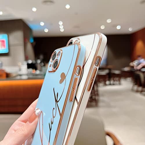 YKCZL Compatível com o iPhone 13 Case, Luxo Borda de luxo Luck Luck Heart Love Letra Gráfica Câmera completa Proteção à capa para iPhone 13 6,1 polegadas para mulheres