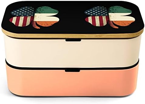 Vintage Irish American Flag Shamrock Bento lancheira à prova de vazamento Bento Box Recipientes de comida com 2 compartimentos para piquenique de trabalho offt