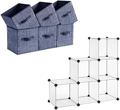 Cubos de armazenamento canoros e pacote de organizadores de armazenamento de cubos, 6 caixas de tecido não tecidas com alças duplas, 6 organizadores de armários de cubos e armazenamento, azul marinho e branco UROB026I01 e ULPC06W
