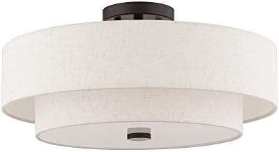 Iluminação LiveX 51085-92 Preço de teto semi-rubor semi com 4 luzes com tecido de dura de tecido de aveia e difusor branco de cetim,