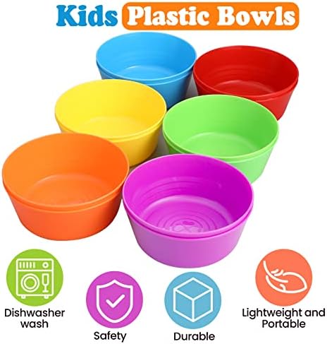 24 PCs Kids Bowls de plástico Plástico Plástico 10 oz Tigela Bowls Bowls Kids Bowls Microondas Lavagem de louça Segura Criança de criança tigelas coloridas lanches coloridos tigelas de salada pequenas tigelas de salada tigelas, 6 cores