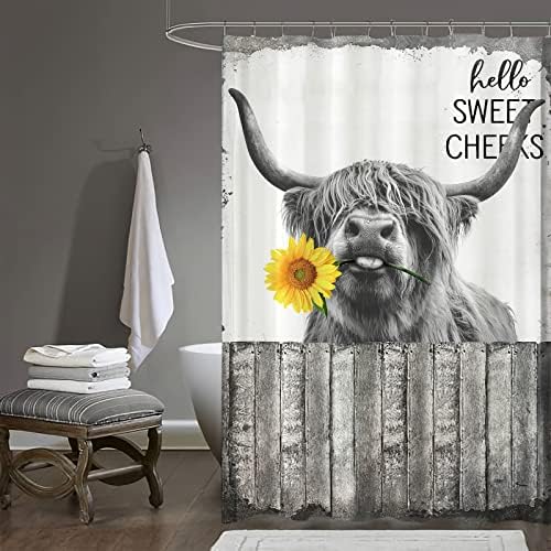 Tijuboni engraçado Highland Cow Shower Curtain Farm Cow e Gunflower Banheiro Cortes do chuveiro Federal de poliéster à prova