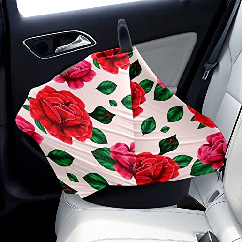 Capas de assento de carro para bebês Flores de rosas vermelhas folhas verdes Padrão Tampa de enfermagem Tampa de carrinho de