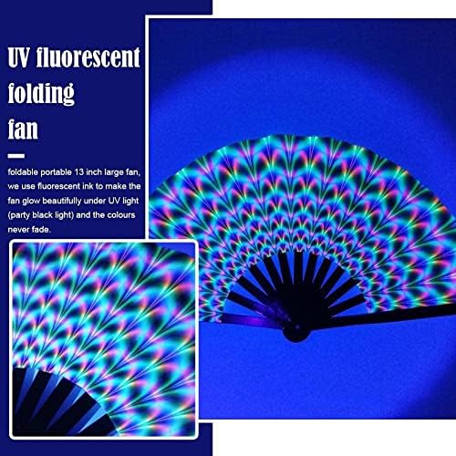 Ssroirvbb 33cm UV Gradiente de ventilador dobrável Fluorescente UV Fan Atern Fan Fan Aps Decorativo Fibra F2N7 Dance Soft Soft