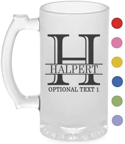 Carneca de vidro de 16 onças personalizadas caneca de cerveja de vidro - presentes de Natal personalizados para homens, papai bebendo copos de aniversário, presentes para ele, Halpert Monogram, corante