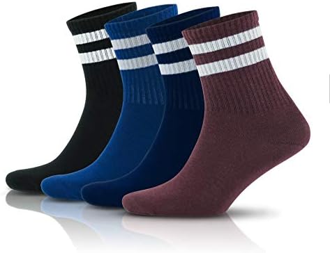 Gowith 3-4 pares de algodão colorido retro meias listradas para homens e mulheres, meias casuais leves e leves