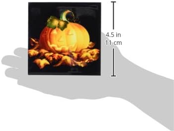 3drose cst_11657_4 folhas brilhantes de Jackolantern e Autumn na noite do Halloween em montanhas -russas de azulejos de fundo preto, conjunto de 8