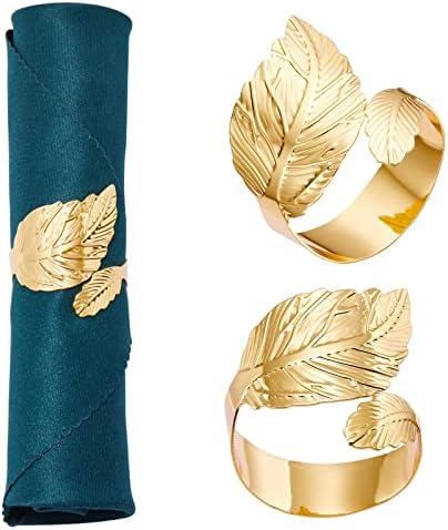 Xigang Gold Leaf Napkin Rings Conjunto de 10 para festas de férias ou uso diário, material de metal