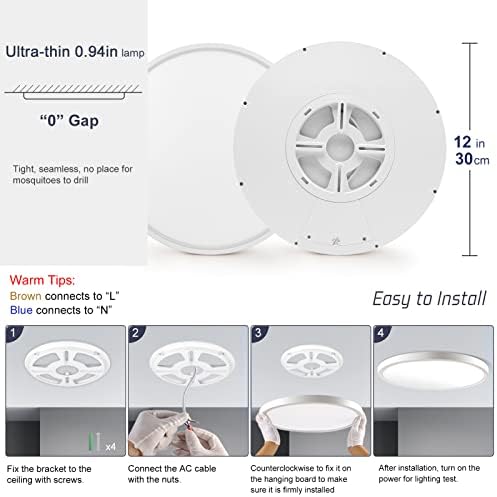 Luminária de teto de monte LED de 12 polegadas LED, 6000k White frio, 3200lm, 24w, luminária redonda moderna plana, lâmpada