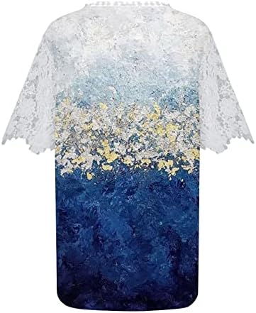 Impressão feminina boho verão v pescoço tops t camisetas cortadas renda de renda curta praia blusas casuais camisetas de