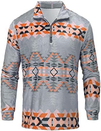 XXBR Mens Homem-Pullover Fuzzy Quarter Zip Sweater Jackets Fleece Plaid Aztec Print Sherpa Pullover quente Sorto de inverno