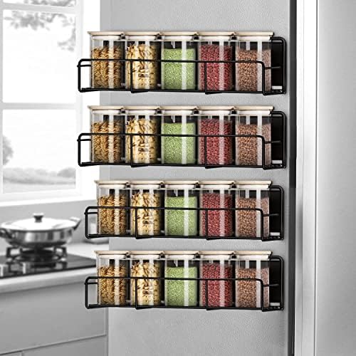 Slueat 4 Pack Rack de especiarias magnéticas para geladeira, rack de especiarias magnéticas móveis com força super magnética de rolamentos 9 libras, economia de espaço para geladeira e forno de microondas, frigorífico, prateleira preta, preto