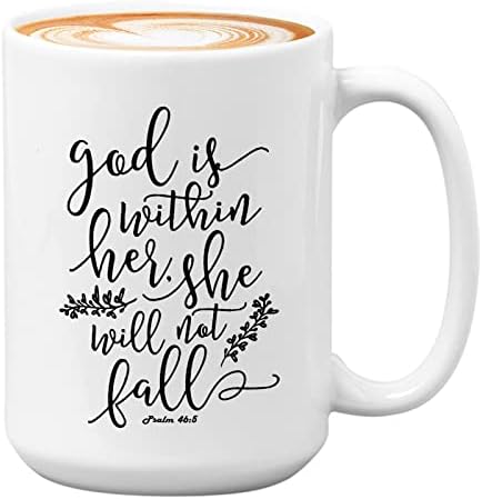 Verso da Bíblia Caneca de café Branco 15oz - Deus está dentro - Versículos da Bíblia Art Christian Cotting Art Nursery Art