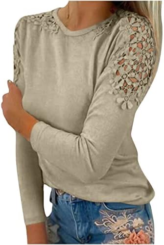 Mulheres plus size camisetas tops Trendy Hollow ombro florais mangas compridas Tops de camiseta de camisetas de túnicas