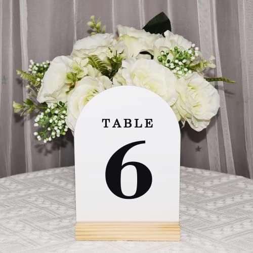 Números de mesa de casamento de arco branco organteam com suportes de madeira 1-30, sinais e suportes de acrílico de 5x7 , perfeitos para peça central, recepção, decoração, festa, aniversário, evento