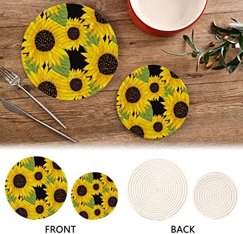 Girassóis TRIVERTES PARA PLACOS QUENTES POTENTES DE POTENDIDOS CONJUNTO DE 2 PEÇAS PADS QUENTE PARA CULHÃO DE CACAÇÃO TRIVETS ROUNTES PARA POTOS HOT e PANS PLACEMATS CONJUNTOS PARA DACORAGEM DE FARMHOUSE