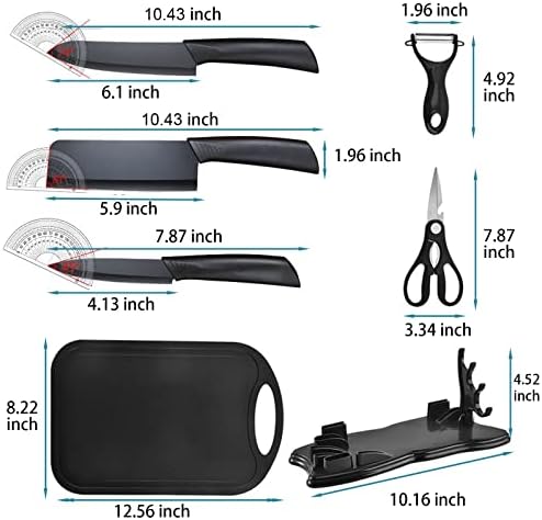 Conjunto de faca de cozinha de 7 peças Magicorange- 5 facas de aço inoxidável pretas com bainhas, tábua de corte e uma faca de aço