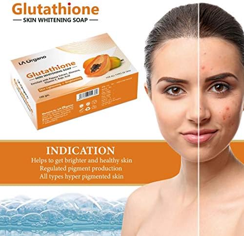 Beuniq Glutationa Papaya Sabão de clareamento da pele, com vitamina E&C para iluminação e brilho da pele, ácido kojic,