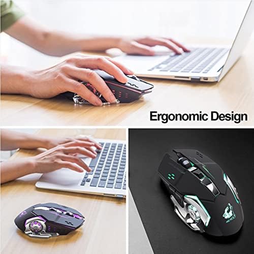 Mouse silencioso sem fio, ratos ópticos de bateria recarregável USB, mouse sem fio para jogos ergonômicos mudo com receptor USB,