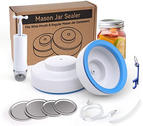 Mason Jar Vacuum Sealer, selador de vácuo para potes com mangueira acessória compatível com selador de vácuo de alimentos, jarra de boca larga e de boca regular com bomba de vácuo portátil manual e abridor de tampa