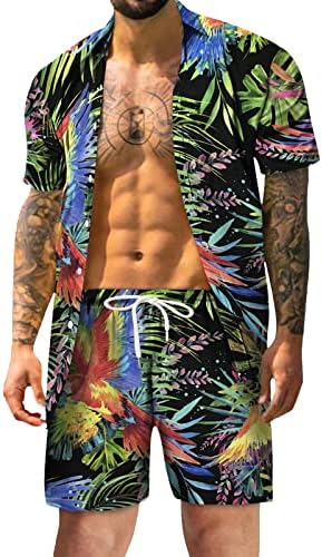 Kamemir Mens Primavera Verão Casual Casual Casual abotoado Camisa de manga curta Shorts Impresso Set ManS Suite