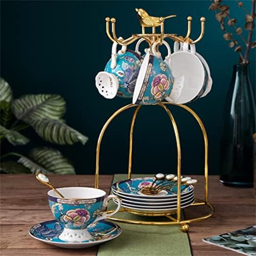 Mgwye Bone China Chart Cop e Pires Conjunto Handmade de porcelana British Tea Set Coffee Cup com caixa de chá de café Conjuntos