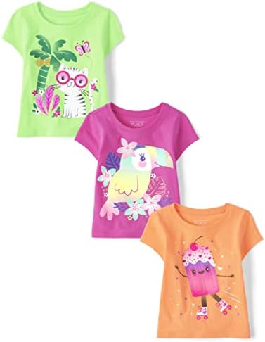 The Children's Place Baby Toddler Girls Manga curta T-shirt gráfica 3-PACK