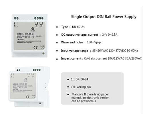 Buday 1PCS DR-60-24 SUPORTE ÚNICA SOUNDA DE PODERAÇÃO DE TRILHA DE TELA DE 24V DINISTA DINHA DE VENDIMENTO DE TENSÃO