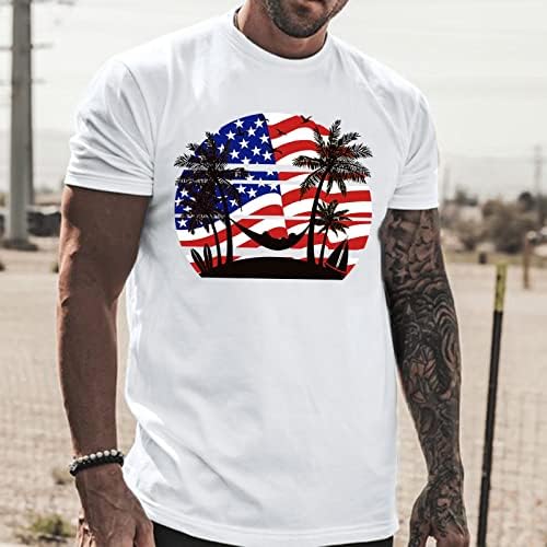 HDDK 4 de julho de manga curta masculina camisetas patrióticas de bandeira dos EUA Topneck Tops Trepina casual de verão Tshirt