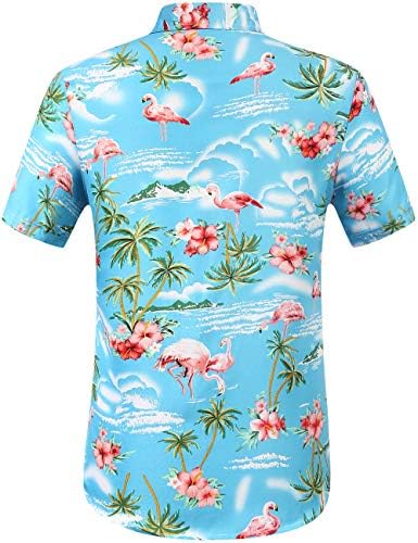 Camisa havaiana de sslr masculino Flamingo Casual Manga curta Camisas Aloha camisa