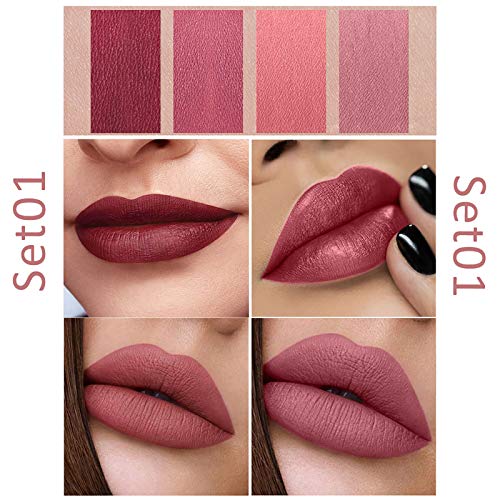 Sweetshion Velvet Mist Lipstick Conjunto Womens Color Non Stick Copo Nude Lip Lip Gloss, Kit de batom de capa de cigarro rosa para
