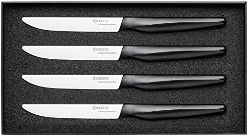 Conjunto de faca de bife de cerâmica de 4 peças Kyocera, 4,5 preto/branco