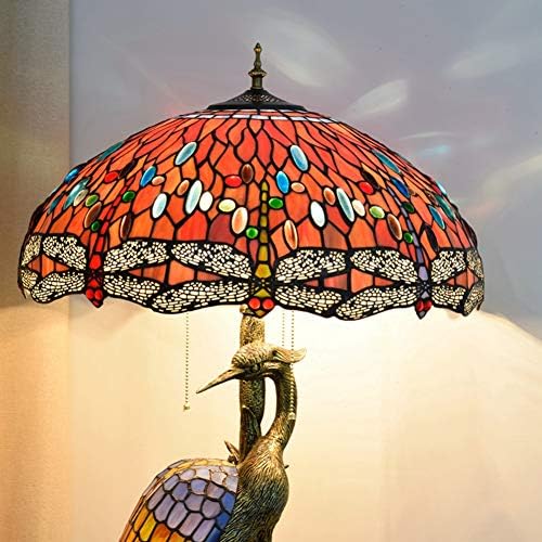 Lâmpada de mesa de estilo tiffany rústica 20 Tiffany Female Bird Desk Lamp Red Dragonfly Glasshade de vidro para sala de estar Estudo