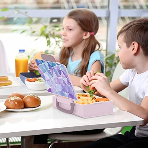 Caixas de bento de geometria roxa suabo para adultos/crianças lanchonetes à prova de vazamentos Recipientes de almoço rosa para trabalho/escola/piquenique