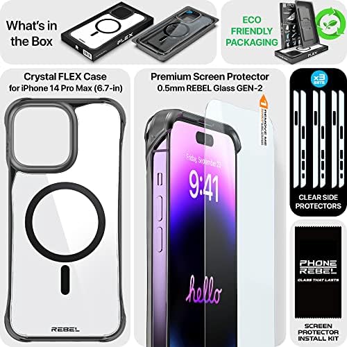 Telefone rebelde iPhone 14 Pro Max Case [Série Crystal Flex] Lados expostos para conforto, forte magsafe compatível,
