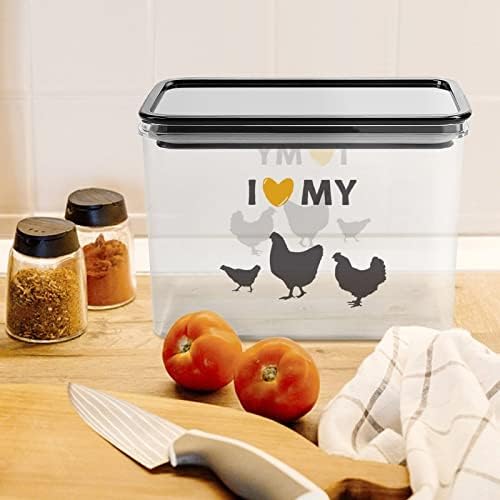 Eu amo minhas galinhas contêiner de armazenamento de alimentos plástico caixas de armazenamento transparente com tampa de focas