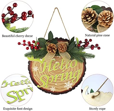 Sinal de boas -vindas para a porta da frente, olá, sinal da porta da primavera, decorações da porta de primavera, sinal suspenso de