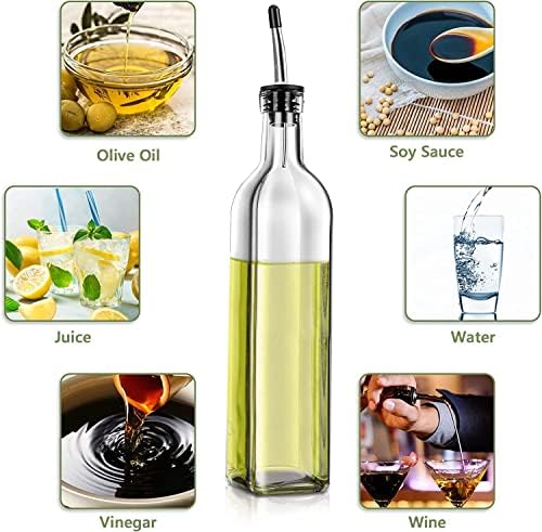 Garrafa de dispensador de azeite de oliva, 1 PCS Dispensador de azeite de vidro e dispensador de vinagre com 2 vazamentos de aço inoxidável, 2 rótulos, 1 escova e 1 garrafas de óleo para cozinha para cozinha