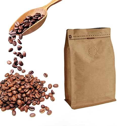 Papel Kraft Stand Up Coffee Saco/Bolsa de fundo plano com válvula de liberação de ar e zíper lateral reutilizável.