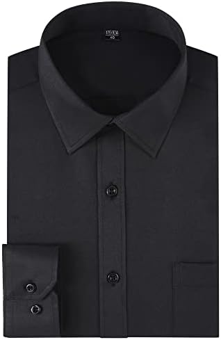Camisas de vestido de manga comprida para homens-camisa de botão casual com ajuste regular com bolsos