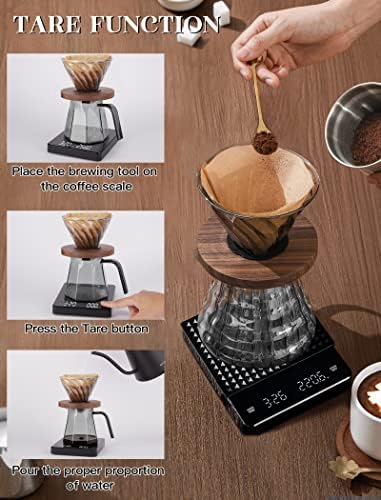 Escala de café digital EcoreLax, escala de café recarregável com timer, escala de café expresso com operação do sensor de toque