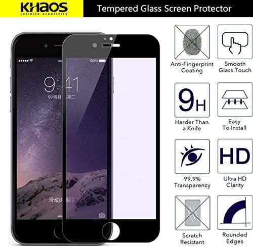 KHAOS para iPhone 8 HD Protetor de tela de vidro temperado clara, cobertura de tela inteira com garantia de substituição ao longo da vida -preto